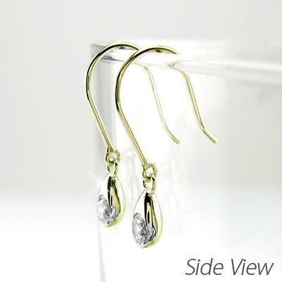 フックピアス ゴールド 18k ダイヤモンド ドロップ つゆ 一粒 揺れる18金 父の日の画像