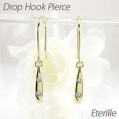 ダイヤモンド ピアス ゴールド 18k ドロップ つゆ 地金 揺れる k18 YG 
