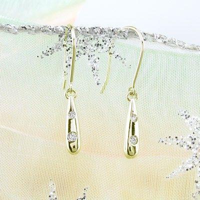 ダイヤモンド ピアス ゴールド 18k ドロップ つゆ 地金 揺れる k18 YG 