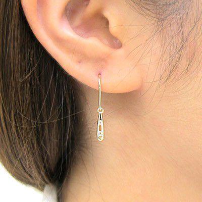 ダイヤモンド ピアス ゴールド 18k ドロップ つゆ 地金 揺れる k18 YG 