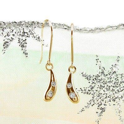 ピアス ゴールド 18k ダイヤモンド ドロップ 露 つゆ 地金 揺れる k18 PG 誕生日 プレゼント 父の日の画像