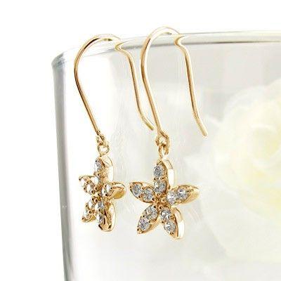 ピアス ゴールド 18k ダイヤモンド フフラワー 花 揺れる k18 PG 誕生日 プレゼント 父の日の画像