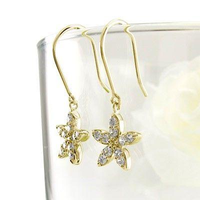 ピアス ゴールド 18k ダイヤモンド フフラワー 花 揺れる k18 YG 誕生日 プレゼント 父の日の画像