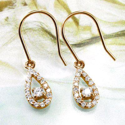 ダイヤモンド ピアス ゴールド 18k ドロップ つゆ 18金 k18 PG揺れる 父の日の画像
