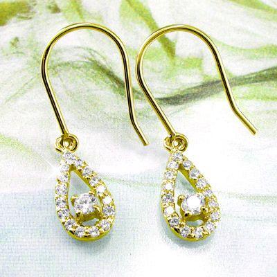 ダイヤモンド ピアス ゴールド 18k ドロップ つゆ 18金 k18 YG揺れる 父の日の画像