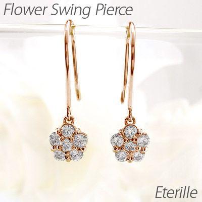 ダイヤモンド フックピアス ゴールド 18k フラワー 花 揺れる アメリカン18金 k18 PG 誕生日 プレゼント 母の日 爆買 | 