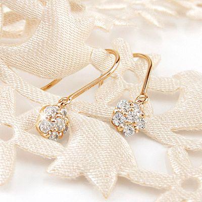 ダイヤモンド フックピアス ゴールド 18k フラワー 花 揺れる アメリカン18金 k18 PG 誕生日 プレゼント 母の日 爆買 |  | 01