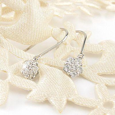ダイヤモンド フックピアス ゴールド 18k フラワー 花 揺れる アメリカン18金 誕生日 プレゼント 父の日の画像