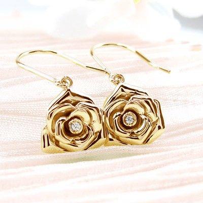 ピアス ゴールド 18k ダイヤモンド ローズ 薔薇 フラワー 花 一粒 揺れる k18 PG 誕生日 プレゼント 母の日 爆買 |  | 01