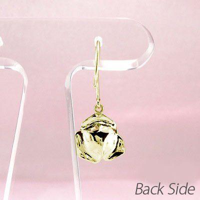 ピアス ゴールド 18k ダイヤモンド ローズ 薔薇 フラワー 花 一粒 揺れる k18 YG 誕生日 プレゼント 父の日の画像