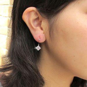 ダイヤモンド ピアス ゴールド 18k ピンクサファイア アンティーク ミル フラワー パヴェ 18金 父の日の画像