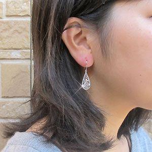 ダイヤモンド ピアス ゴールド 18k アンティーク ミル 透かし ドロップ 揺れる 18金 k18 父の日の画像