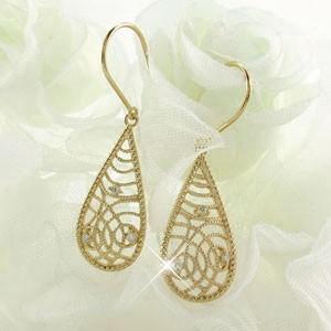 ピアス ゴールド 18k ダイヤモンド アンティーク ミル フック 揺れる 18金 父の日の画像