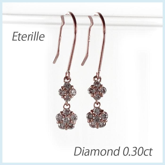 フックピアス ピンクゴールド 18k ダイヤモンド フラワー 花 揺れる 2連 18金 k18 PG 誕生日 プレゼント 母の日 爆買 | 