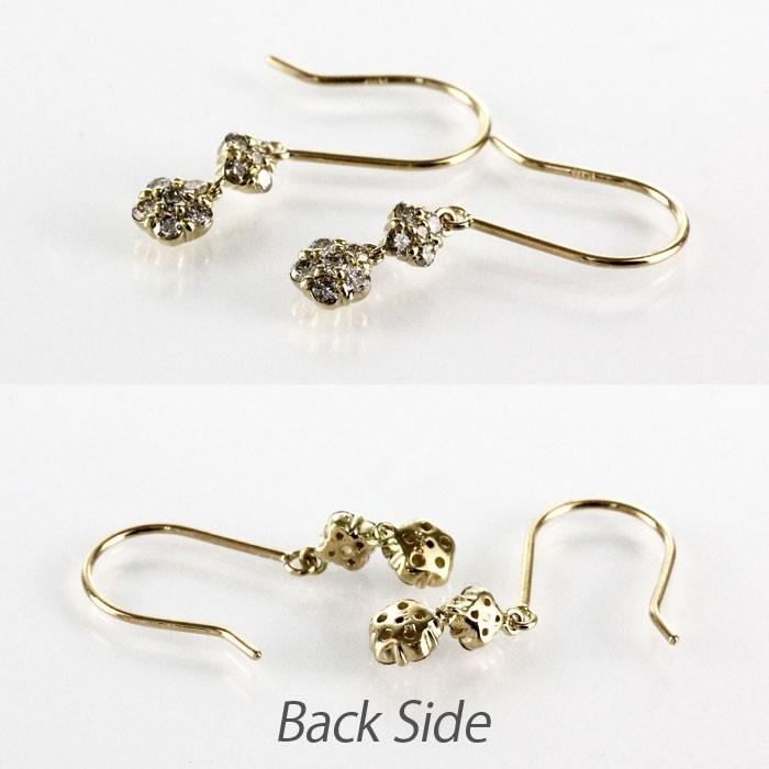 フックピアス イエローゴールド 18k ダイヤモンド フラワー 花 揺れる 2連 18金 k18 YG 誕生日 プレゼント 父の日の画像