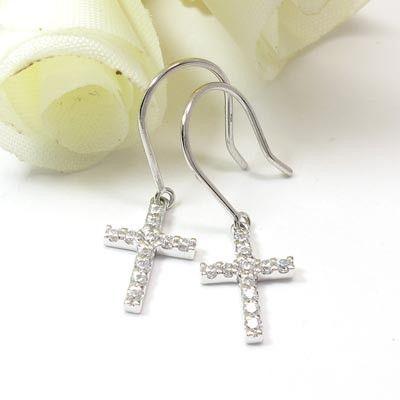 ピアス ゴールド 18k ダイヤモンド クロス 十字架 揺れる k18 誕生日 プレゼント 父の日の画像