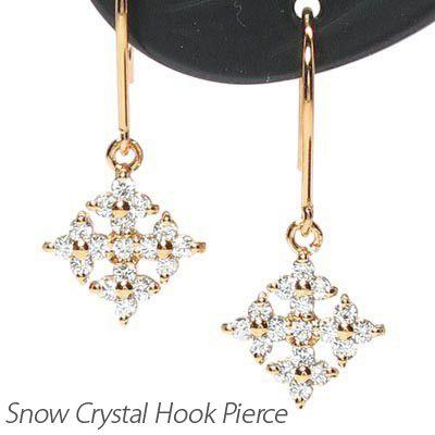 ピアス ゴールド 18k ダイヤモンド 雪 結晶 スノー クリスタル ピンクゴールド k18 PG 誕生日 プレゼント 母の日 爆買 | 