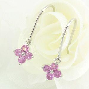 ダイヤモンド ピアス ゴールド 18k ピンクサファイア フラワー 花 揺れる 18金 k18 父の日の画像