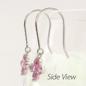 ダイヤモンド ピアス ゴールド 18k ピンクサファイア フラワー 花 揺れる 18金 k18 父の日の画像