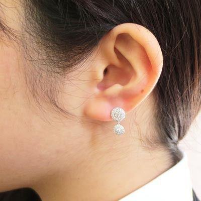 ダイヤモンド ピアス プラチナ 900 ミル アンティーク 揺れる ラウンド 父の日の画像