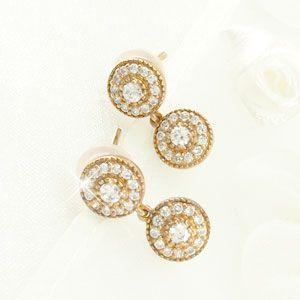 ダイヤモンド ピアス ゴールド 18k アンティーク ミル 揺れる ラウンド18金 k18 PG 父の日の画像