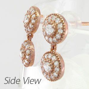 ダイヤモンド ピアス ゴールド 18k アンティーク ミル 揺れる ラウンド18金 k18 PG 父の日の画像