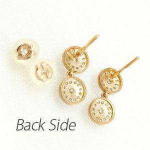 ダイヤモンド ピアス ゴールド 18k アンティーク ミル 揺れる ラウンド18金 k18 PG 父の日の画像