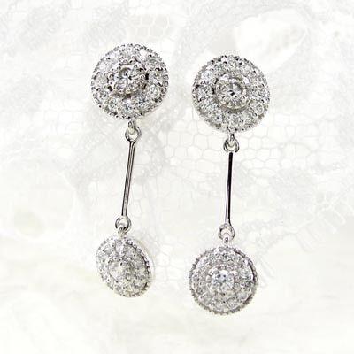 ダイヤモンド ピアス プラチナ 900 アンティーク ミル 揺れる ラウンド 父の日の画像