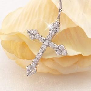 クロス ネックレス レディース ダイヤモンド ゴールド 10k ペンダント 十字架 10金 K10 1.00ｃｔ 父の日の画像