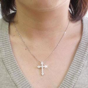クロス ネックレス レディース ダイヤモンド ゴールド 10k ペンダント 十字架 10金 K10 1.00ｃｔ 父の日の画像