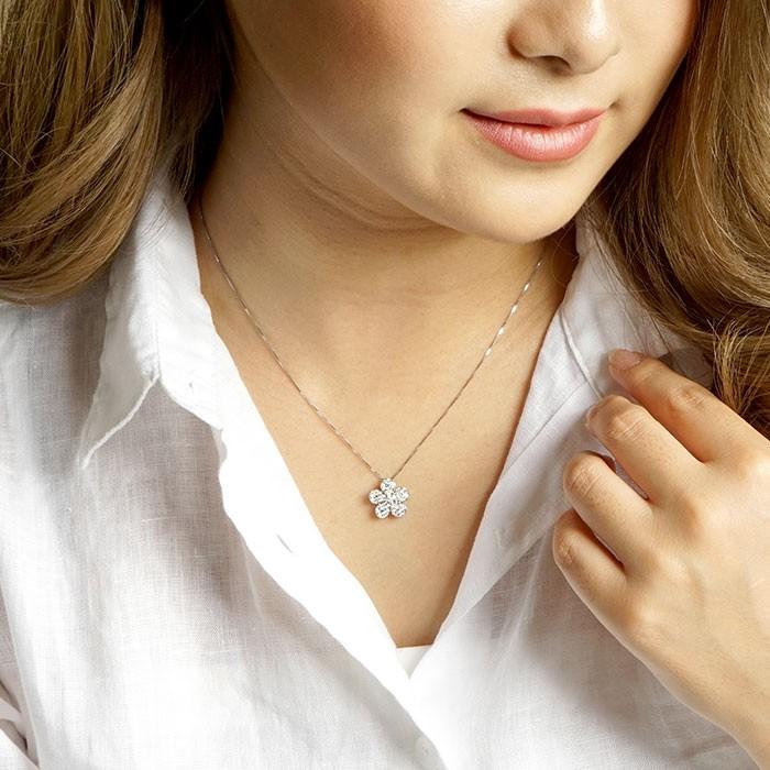 ダイヤモンド ネックレス レディース ペンダント ゴールド パヴェ フラワー 花 ゴールド 10金 K10 誕生日 プレゼント 父の日の画像