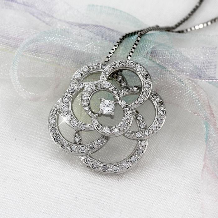 薔薇 バラ ローズ 一粒 ダイヤモンド ネックレス ペンダント ダイヤ