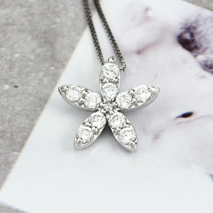 ダイヤモンド ネックレス レディース プラチナ 900 ペンダント フラワー モチーフ マーキス 0.50ct 誕生日 プレゼント 父の日の画像