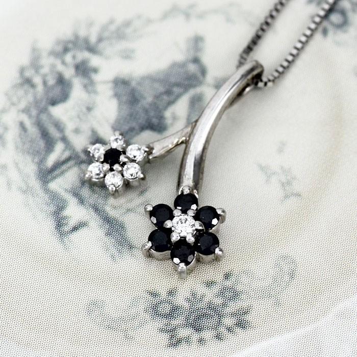 ダイヤモンド ネックレス レディース ゴールド 18k ペンダント フラワー 花 ブラックダイヤ 18金 誕生日 プレゼント 父の日の画像