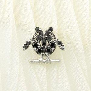 ブラックダイヤモンド ネックレス ゴールド 18k ペンダント フクロウ 梟 アニマル 18金 誕生日 プレゼント 父の日の画像