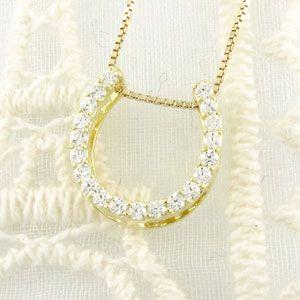 馬蹄 ネックレス レディース ダイヤモンド ホースシュー ゴールド 18k ペンダント 18金 k18 YG 誕生日 プレゼント 父の日の画像