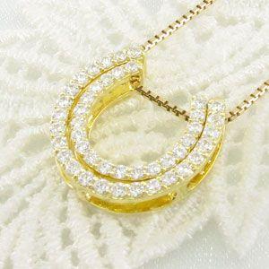 馬蹄 ネックレス レディース ダイヤモンド ホースシュー ゴールド 18k 