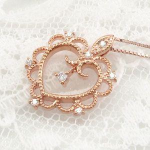 ハート ネックレス ダイヤモンド ゴールド 18k ペンダント アンティーク ミル 揺れる 18金 誕生日 プレゼント 父の日の画像