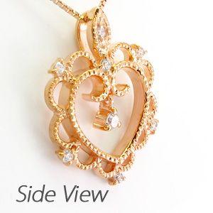 ハート ネックレス ダイヤモンド ゴールド 18k ペンダント アンティーク ミル 揺れる 18金 誕生日 プレゼント 父の日の画像