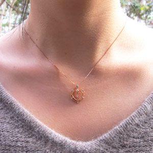 ハート ネックレス ダイヤモンド ゴールド 18k ペンダント アンティーク ミル 揺れる 18金 誕生日 プレゼント 父の日の画像