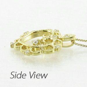 ハート ネックレス ダイヤモンド ゴールド 18k ペンダント アンティーク ミル 揺れる 18金 誕生日 プレゼント 父の日の画像