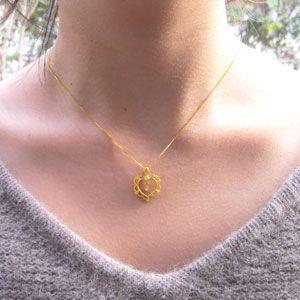 ハート ネックレス ダイヤモンド ゴールド 18k ペンダント アンティーク ミル 揺れる 18金 誕生日 プレゼント 父の日の画像