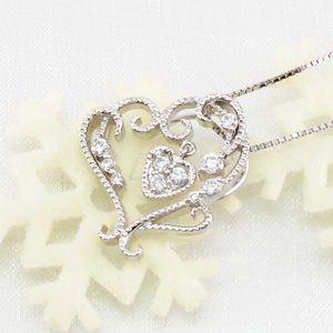 ネックレス レディース ハートダイヤモンド プラチナ 900 ペンダント フラワー 花 アンティーク 揺れる 誕生日 プレゼント 父の日の画像