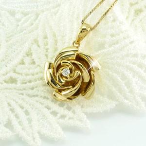 ダイヤモンド ネックレス レディース ゴールド 18k ペンダント 薔薇  