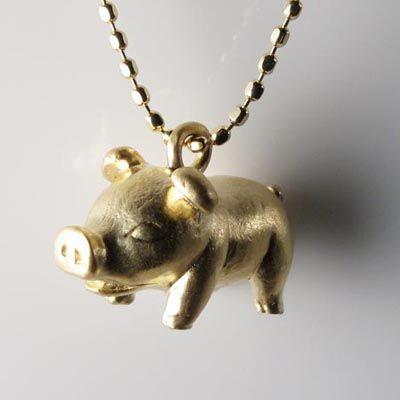 ネックレス ペンダント 地金 無垢 豚 ぶた ピッグ アニマル 18金 YG