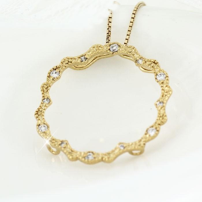 ネックレス ダイヤモンド ゴールド 18k ペンダント アンティーク ミル打ち サークル 18金 誕生日 プレゼント 父の日の画像