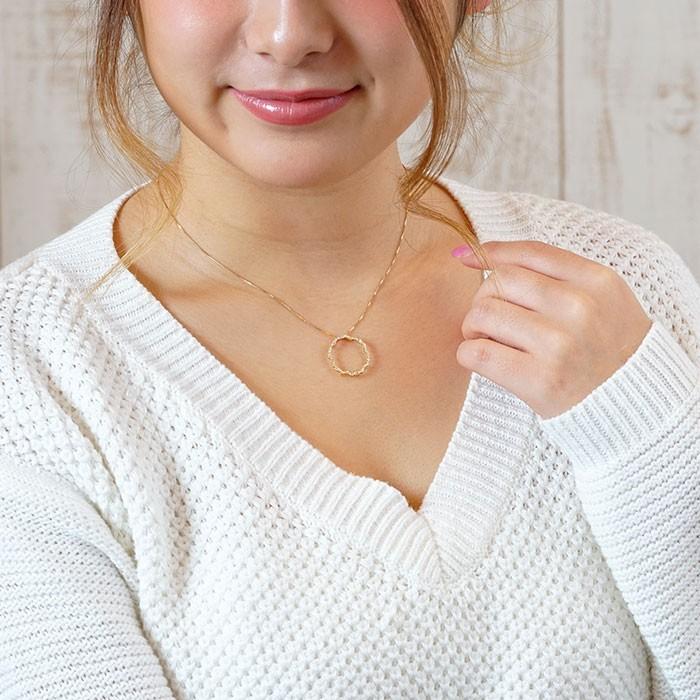 ネックレス ダイヤモンド ゴールド 18k ペンダント アンティーク ミル打ち サークル 18金 誕生日 プレゼント 父の日の画像