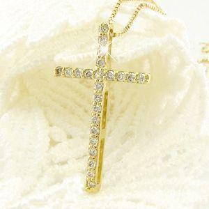 クロス ネックレス レディース ダイヤモンド ゴールド 18k ペンダント 十字架 シンプル 18金 誕生日 プレゼント 父の日の画像