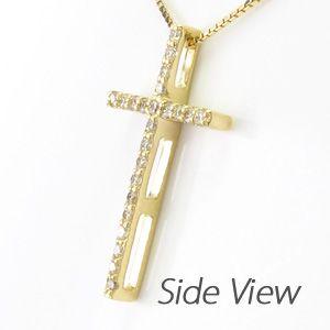クロス ネックレス レディース ダイヤモンド ゴールド 18k ペンダント 十字架 シンプル 18金 誕生日 プレゼント 父の日の画像