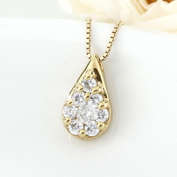 ネックレス ダイヤモンド ゴールド 18k ペンダント パヴェ 涙型 ペアシェイプ ドロップ つゆ 誕生日 プレゼント 父の日の画像